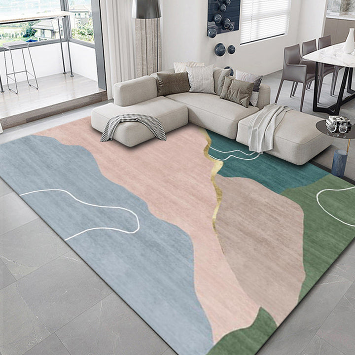 Lisslune | Luxurious geometric print rug Multicolored synthetic rug with non-slip backing pet-friendly rug for the living room