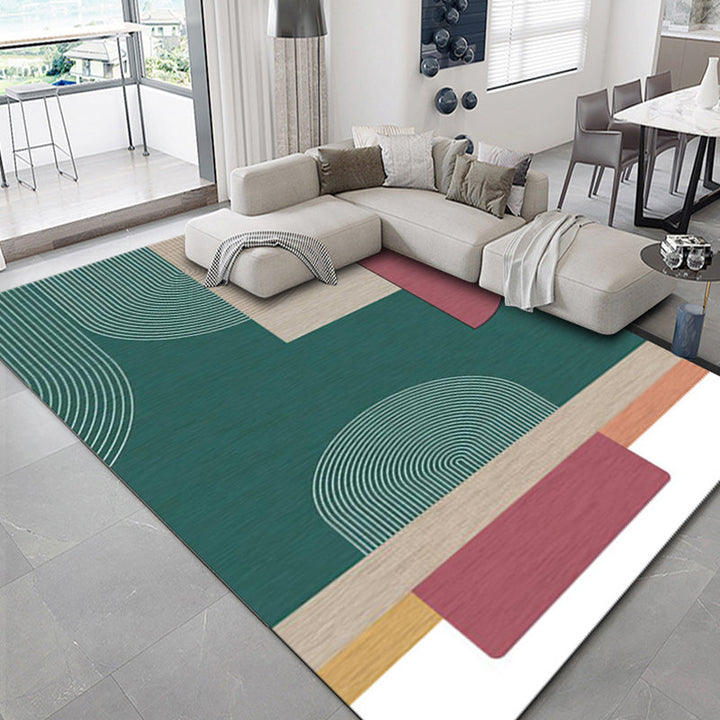 Lisslune | Luxurious geometric print carpet Multicolored synthetic carpet with non-slip backing pet-friendly carpet for the living room