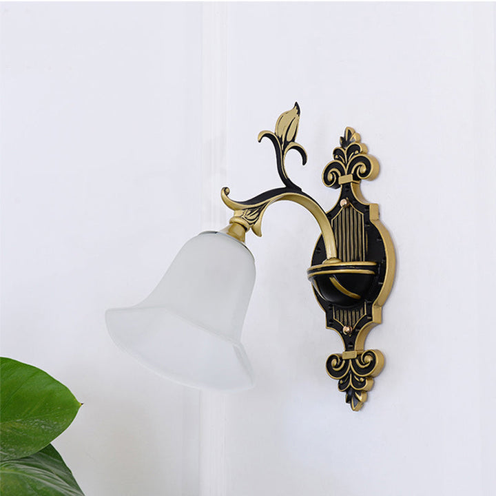 Skørter | Frosted Glass Golden Wall Lamp Flower 1/2-Light Modern Wall Mount Fixture with Curved Arm for Hall