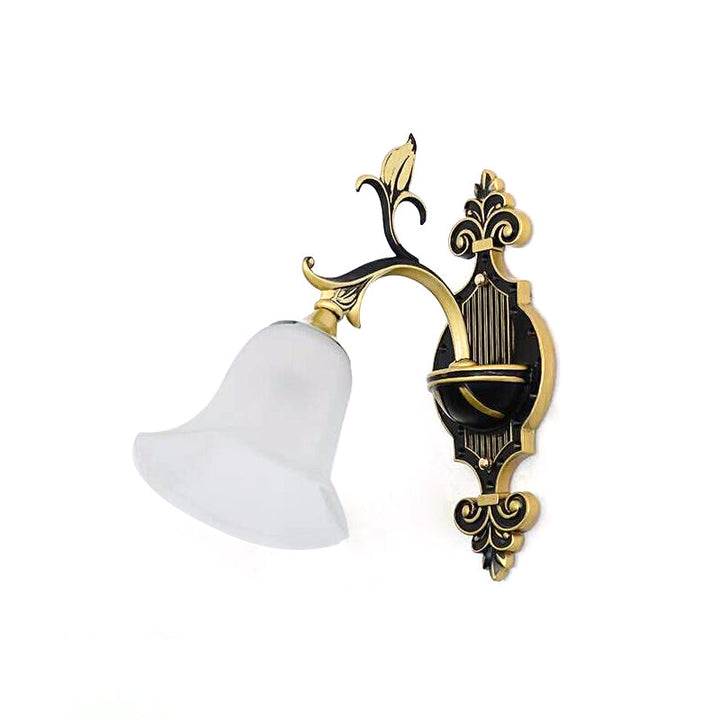Skørter | Frosted Glass Golden Wall Lamp Flower 1/2-Light Modern Wall Mount Fixture with Curved Arm for Hall