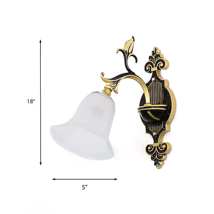 Skørter | Frosted Glass Golden Wall Lamp Flower 1/2-Light Modern Wall Mount Fixture with Curved Arm for Hall