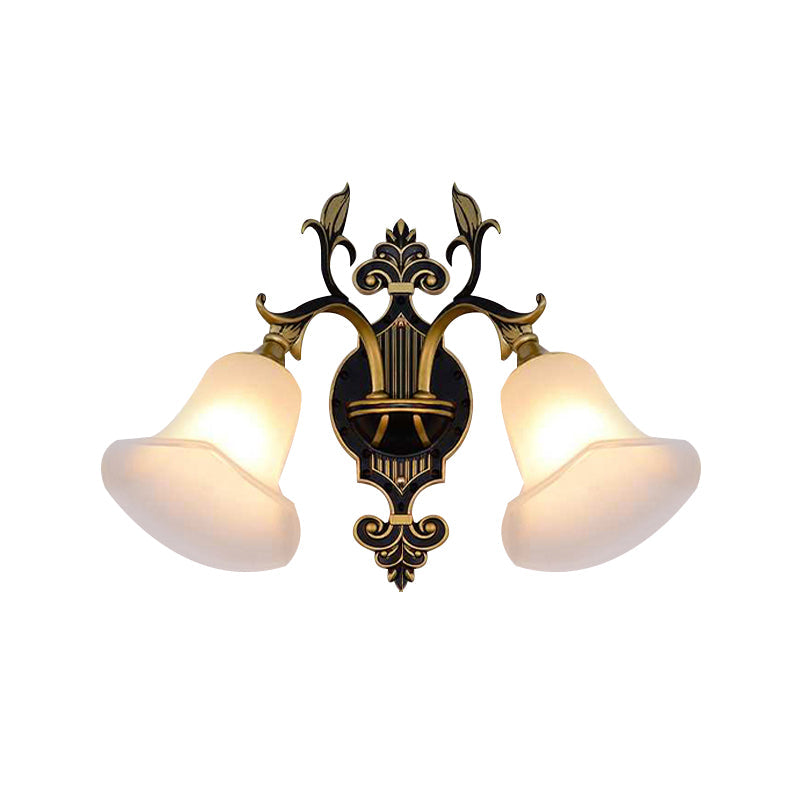 Skørter | Frosted Glass Golden Wall Lamp Flower 1/2-Light Modern Wall Mount Fixture with Curved Arm for Hall