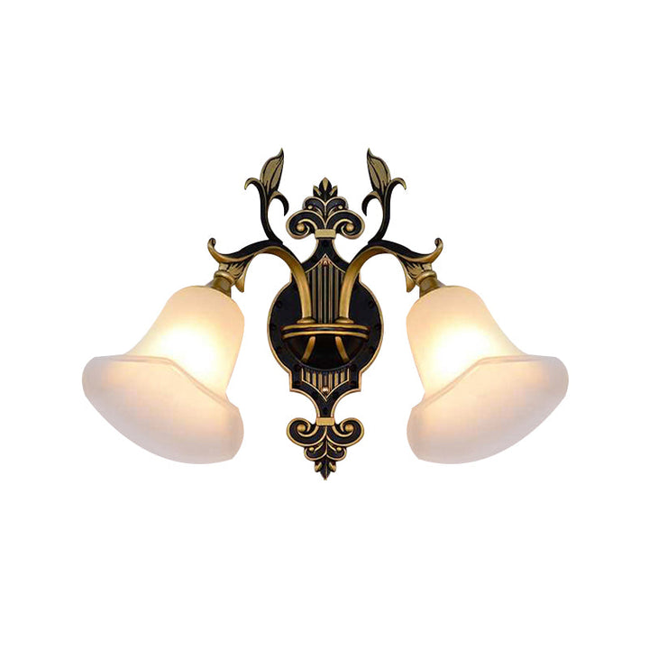 Skørter | Frosted Glass Golden Wall Lamp Flower 1/2-Light Modern Wall Mount Fixture with Curved Arm for Hall