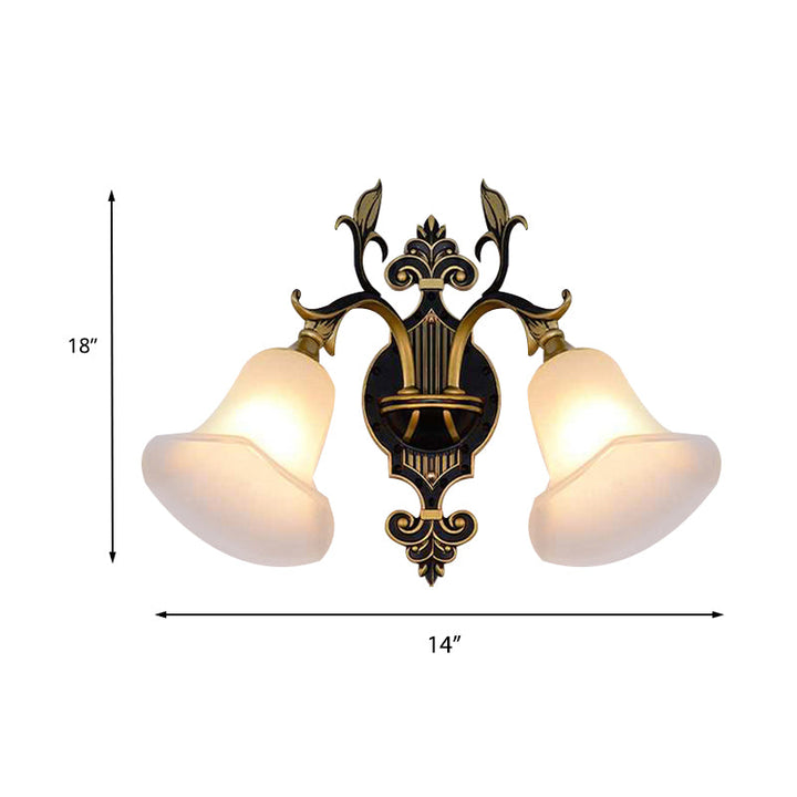 Skørter | Frosted Glass Golden Wall Lamp Flower 1/2-Light Modern Wall Mount Fixture with Curved Arm for Hall