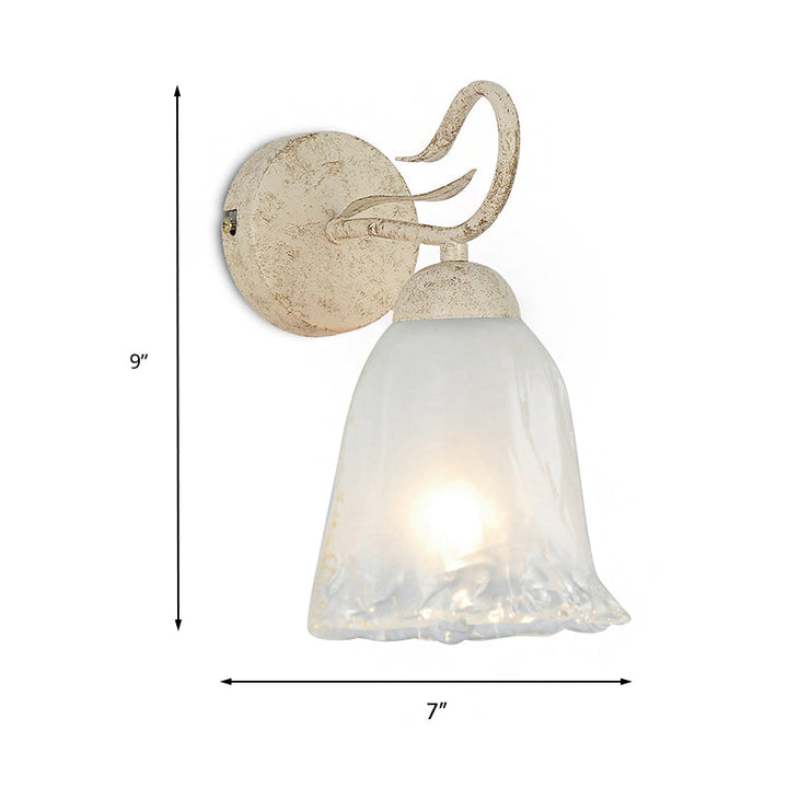Skørter | Frosted Glass White Wall Lamp Flower Single Lamp Vintage Wall Lighting with Round Backplate