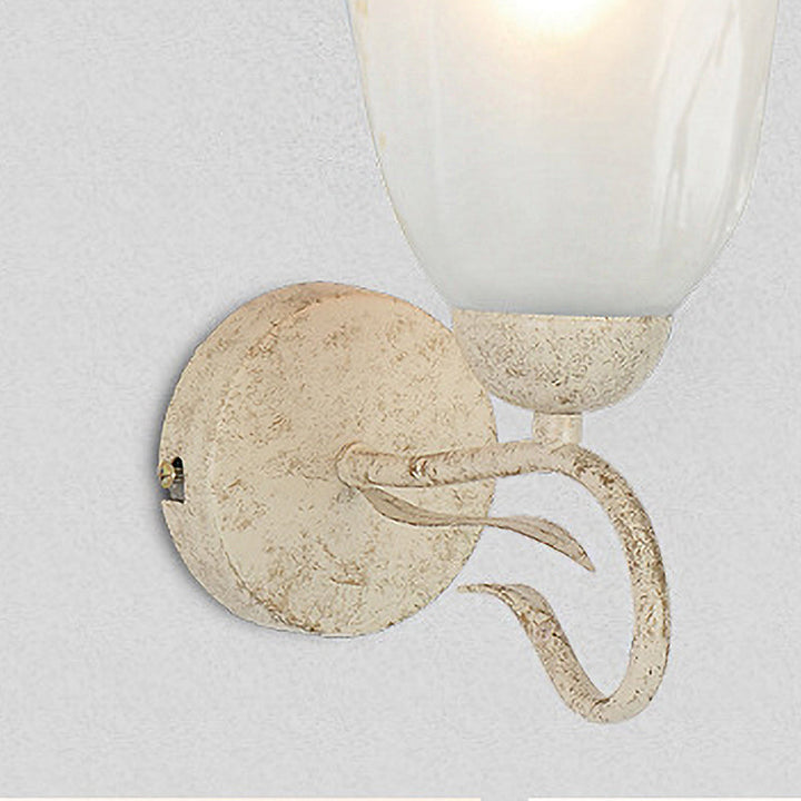 Skørter | Frosted Glass White Wall Lamp Flower Single Lamp Vintage Wall Lighting with Round Backplate