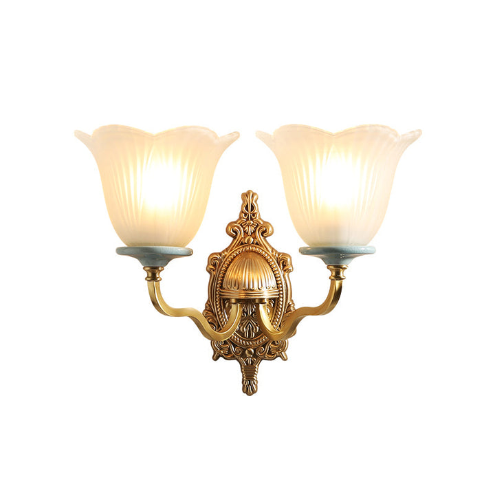 Skørter | Milk Glass Brass Wall Lamp Engraved Flower 1/2-Light Vintage Wall Lamp Sconces with Adjustable Arm for Porch