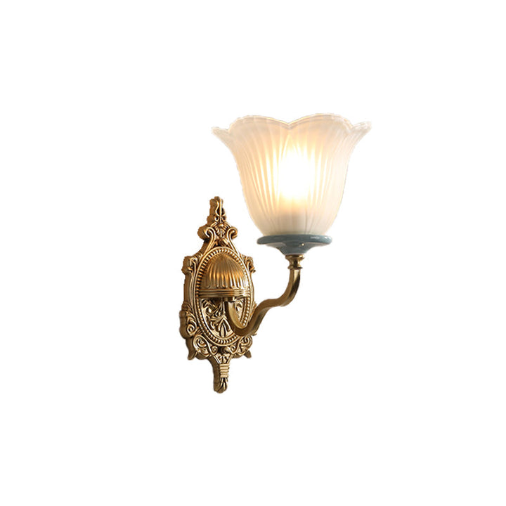 Skørter | Milk Glass Brass Wall Lamp Engraved Flower 1/2-Light Vintage Wall Lamp Sconces with Adjustable Arm for Porch