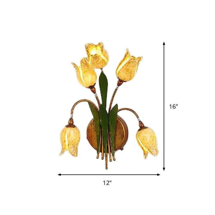 Skørter | Tulip Bouquet Bedroom Wall Lamp Vintage Beige Glass 2/3/5 Heads Antique Brass Wall Mounted Night Light