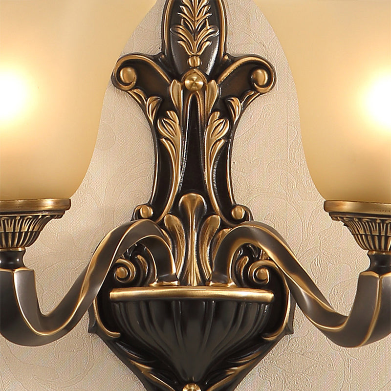 Skørter | Floral Bedroom Wall Lamp Light Traditional White Glass 1/2-Light Brass Wall Light with Metal Curved Arm