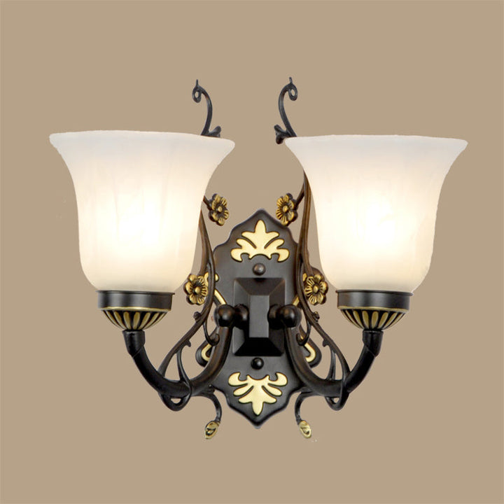 Skørter | Bell living room wall lamp vintage style metal 1/2 lights black wall lamp with white glass shade