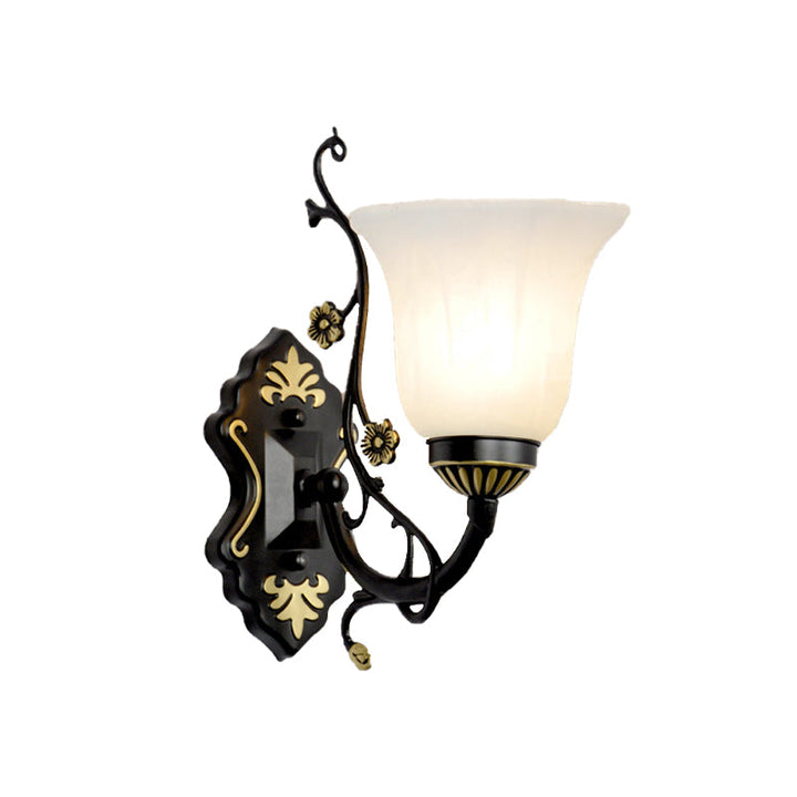 Skørter | Bell living room wall lamp vintage style metal 1/2 lights black wall lamp with white glass shade