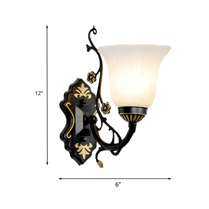 Skørter | Bell living room wall lamp vintage style metal 1/2 lights black wall lamp with white glass shade