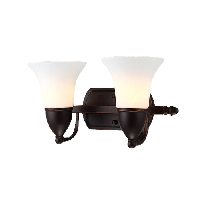 Skørter | Red Brown Bell Wall Lamp Lighting Traditional Metal 1/2-Light Living Room Wall Lamp with Frosted Glass Shade