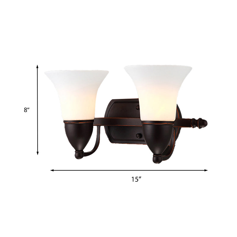 Skørter | Red Brown Bell Wall Lamp Lighting Traditional Metal 1/2-Light Living Room Wall Lamp with Frosted Glass Shade