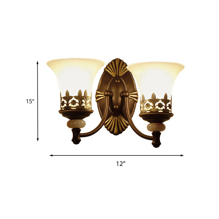 Skørter | Black Bell Wall Light Fixture Retro White Glass Shade 1/2-Light Living Room Wall Lamp