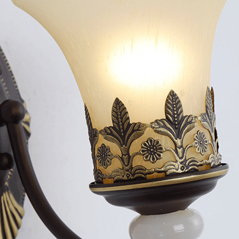Skørter | Black Bell Wall Light Fixture Retro White Glass Shade 1/2-Light Living Room Wall Lamp