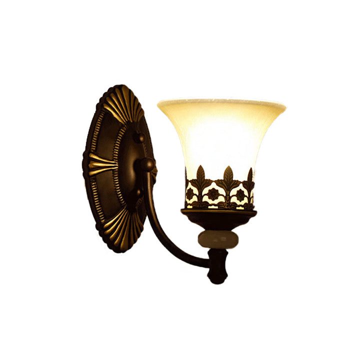 Skørter | Black Bell Wall Light Fixture Retro White Glass Shade 1/2-Light Living Room Wall Lamp