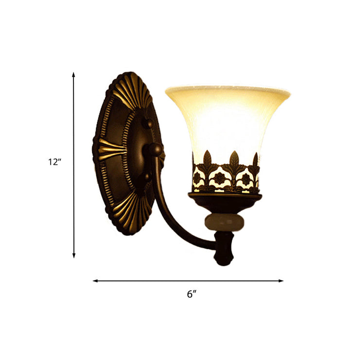 Skørter | Black Bell Wall Light Fixture Retro White Glass Shade 1/2-Light Living Room Wall Lamp