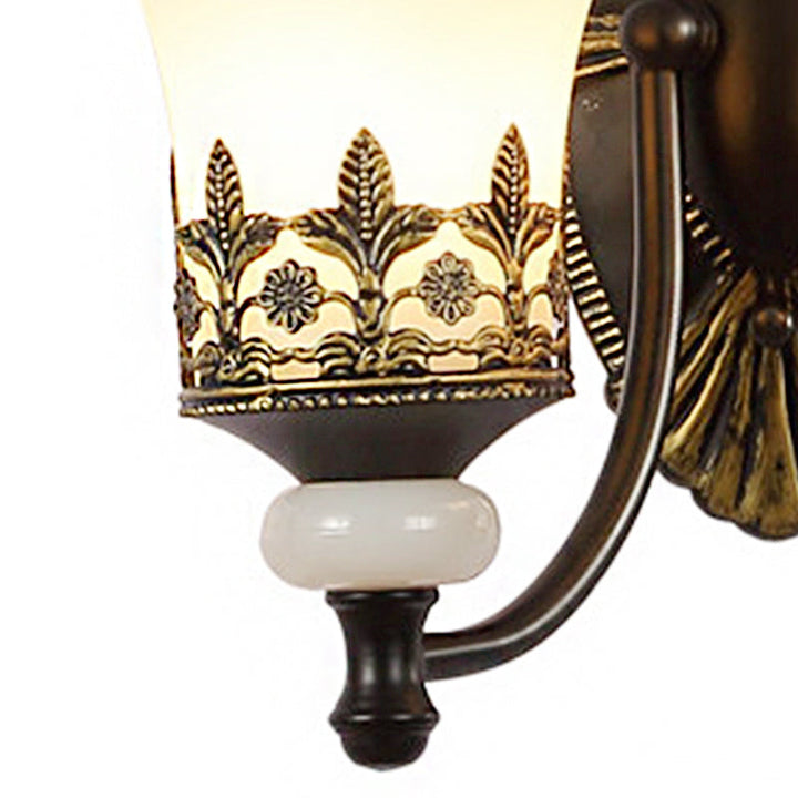 Skørter | Black Bell Wall Lamp Traditional White Glass Shade 1/2-Light Bedroom Wall Light with Metallic Curved Arm