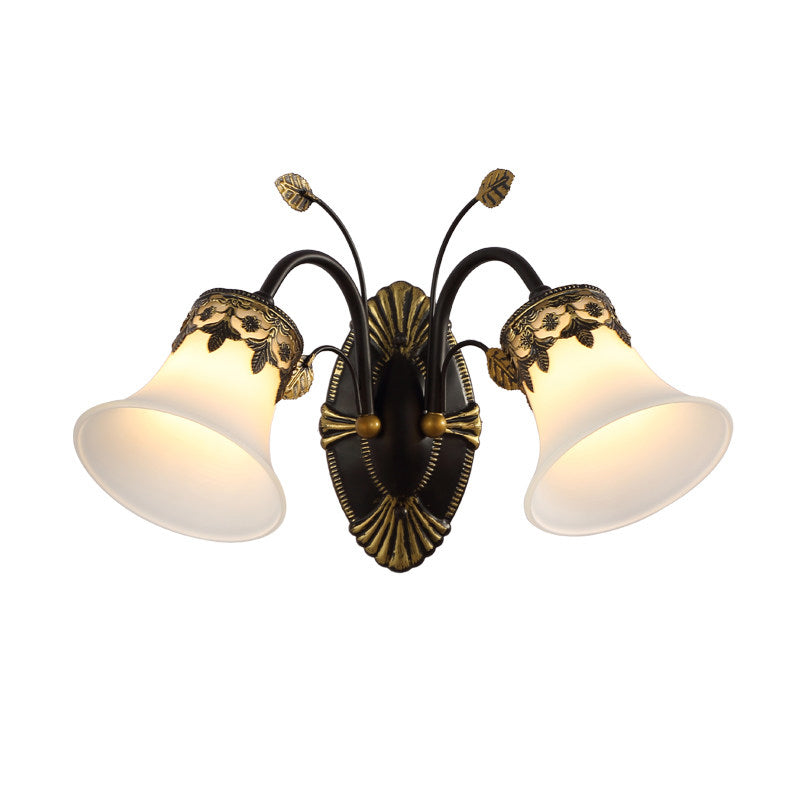 Skørter | Frosted Glass Black Wall Lamp Bell 1/2-Light Vintage Wall Mount Lighting with Curved Arm for Entrance