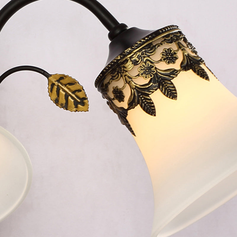 Skørter | Frosted Glass Black Wall Lamp Bell 1/2-Light Vintage Wall Mount Lighting with Curved Arm for Entrance