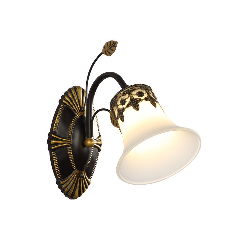 Skørter | Frosted Glass Black Wall Lamp Bell 1/2-Light Vintage Wall Mount Lighting with Curved Arm for Entrance