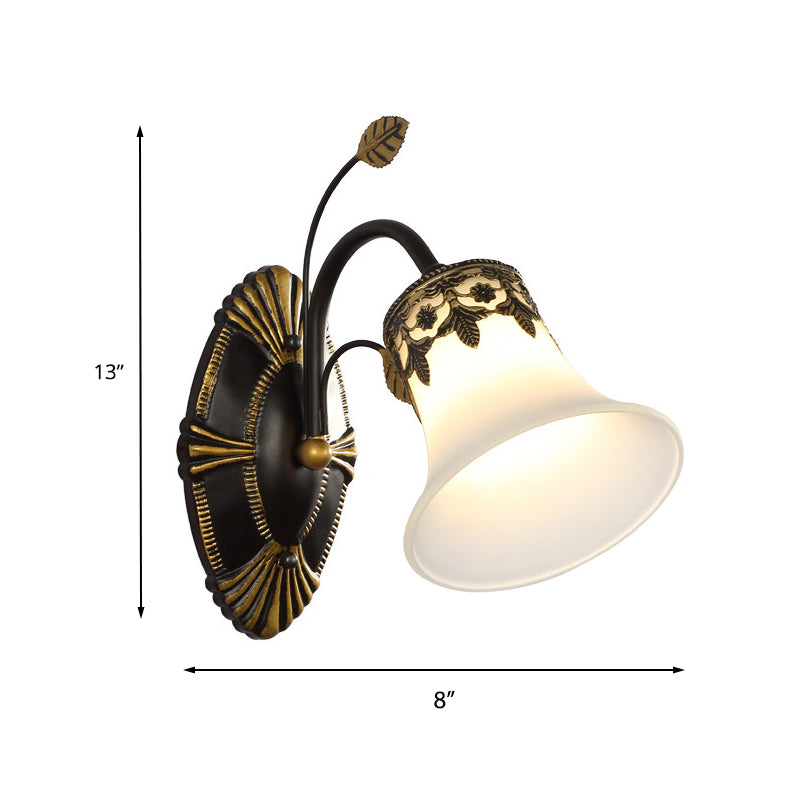 Skørter | Frosted Glass Black Wall Lamp Bell 1/2-Light Vintage Wall Mount Lighting with Curved Arm for Entrance