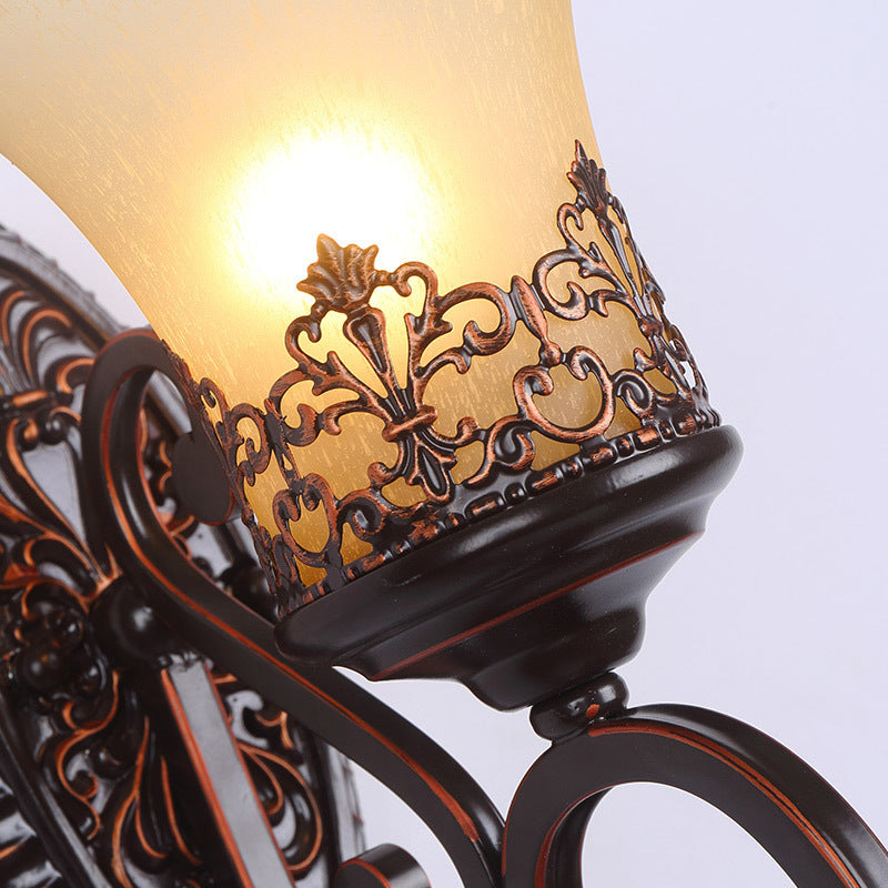 Skørter | Frosted Glass Red Brown Wall Lamp Bell 1/2-Bulb Vintage Wall Lamp Fixture with Engraved Backplate for Bedroom