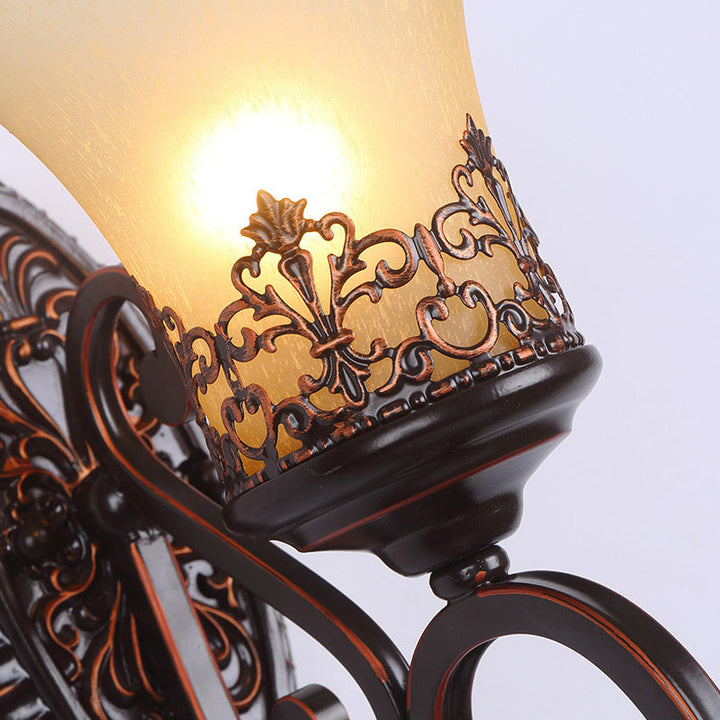 Skørter | Frosted Glass Red Brown Wall Lamp Bell 1/2-Bulb Vintage Wall Lamp Fixture with Engraved Backplate for Bedroom