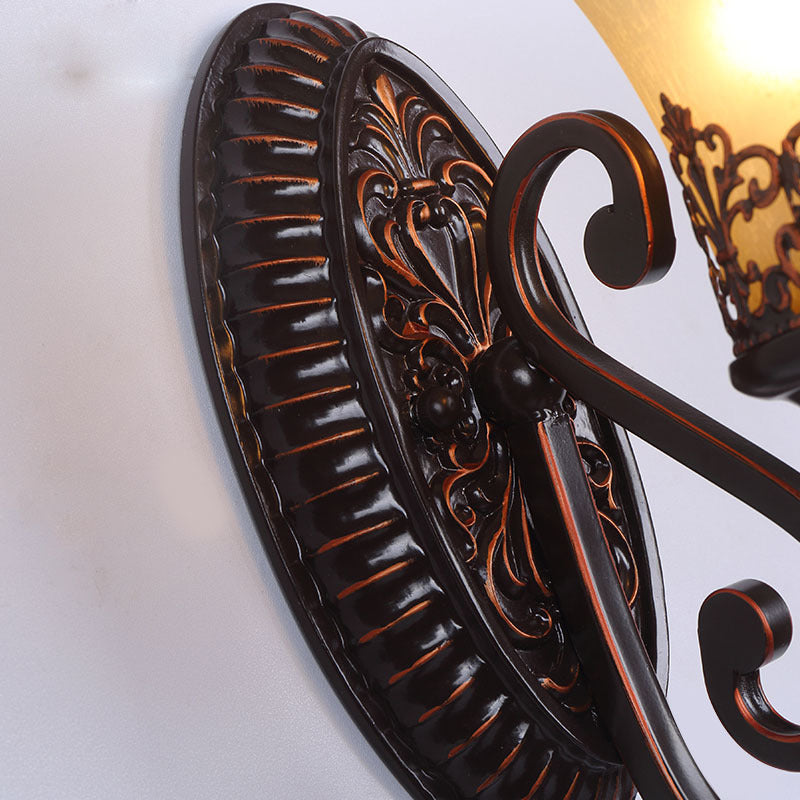 Skørter | Frosted Glass Red Brown Wall Lamp Bell 1/2-Bulb Vintage Wall Lamp Fixture with Engraved Backplate for Bedroom
