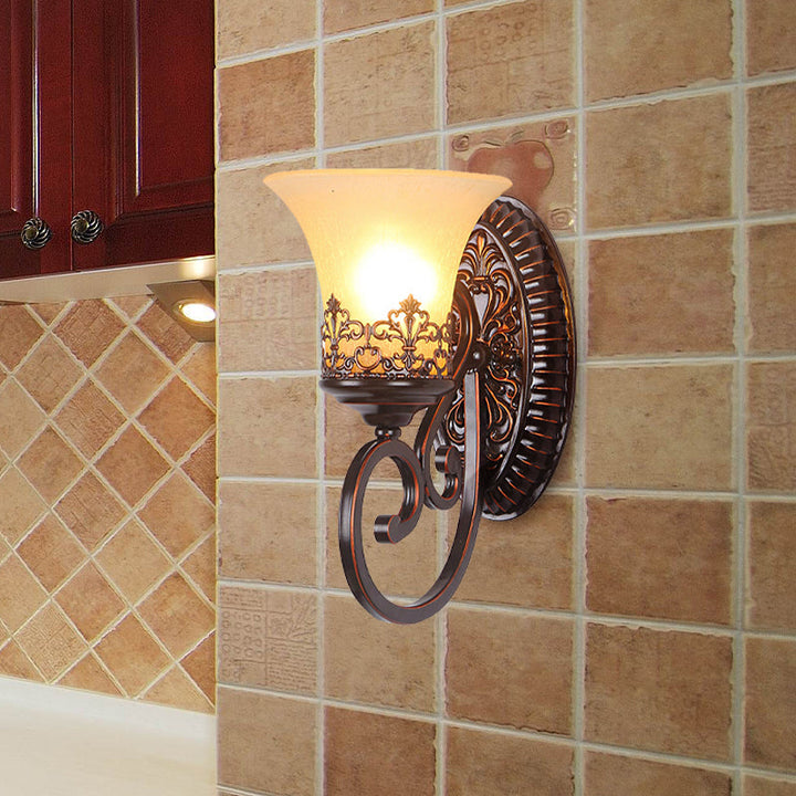 Skørter | Frosted Glass Red Brown Wall Lamp Bell 1/2-Bulb Vintage Wall Lamp Fixture with Engraved Backplate for Bedroom