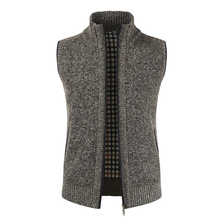 Men's stylish knit vest with stand-up collar and full-length zipper Lisslune