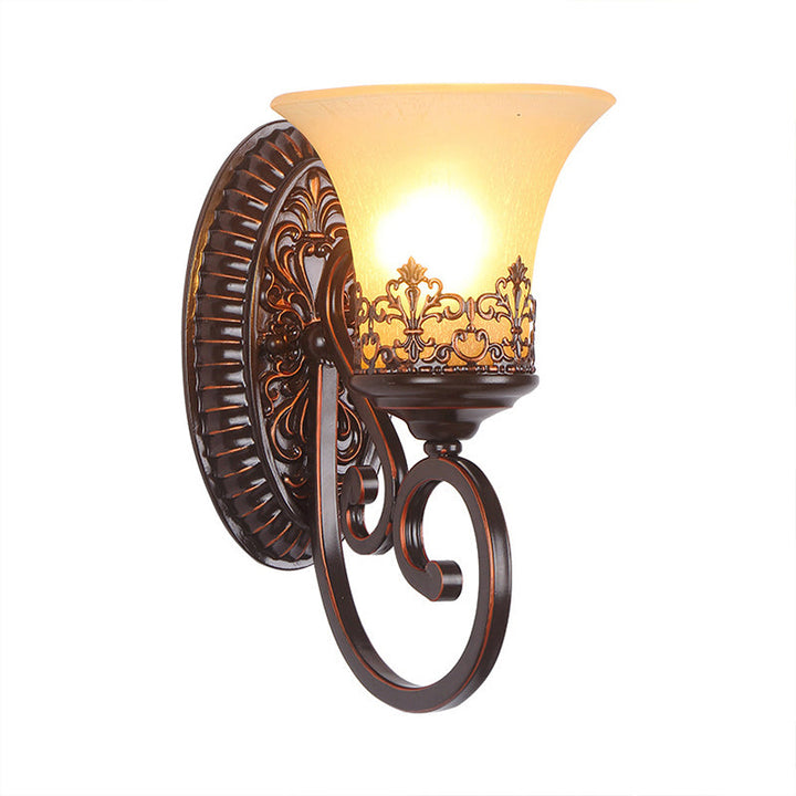 Skørter | Frosted Glass Red Brown Wall Lamp Bell 1/2-Bulb Vintage Wall Lamp Fixture with Engraved Backplate for Bedroom