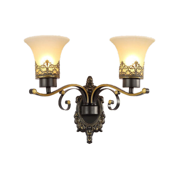 Skørter | Traditional Expandable Wall Lamp 1/2-Light Frosted Glass Shade Wall Lamp Light in Black for Living Room