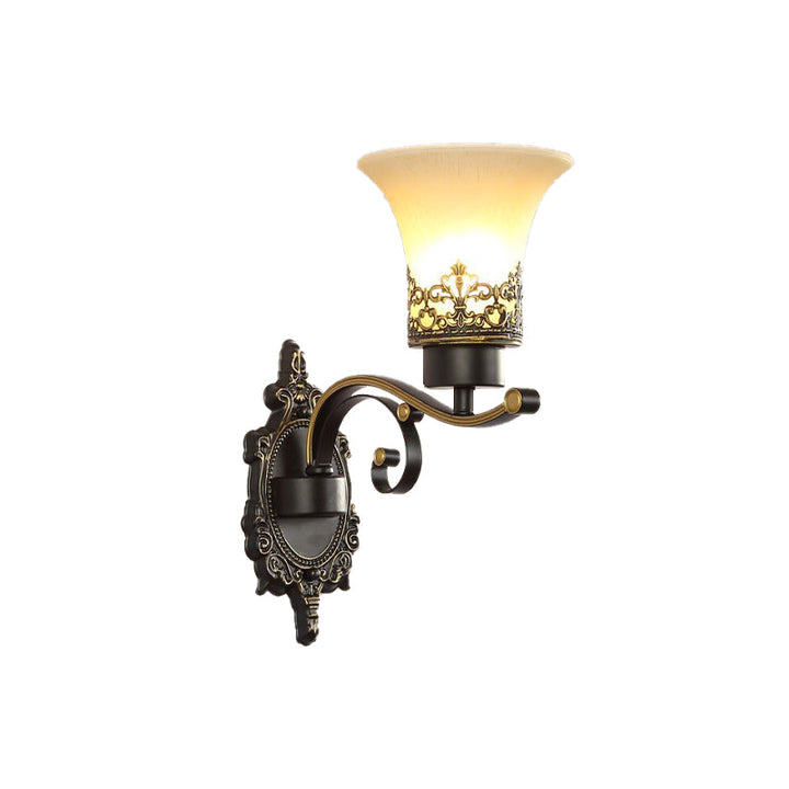 Skørter | Traditional Expandable Wall Lamp 1/2-Light Frosted Glass Shade Wall Lamp Light in Black for Living Room
