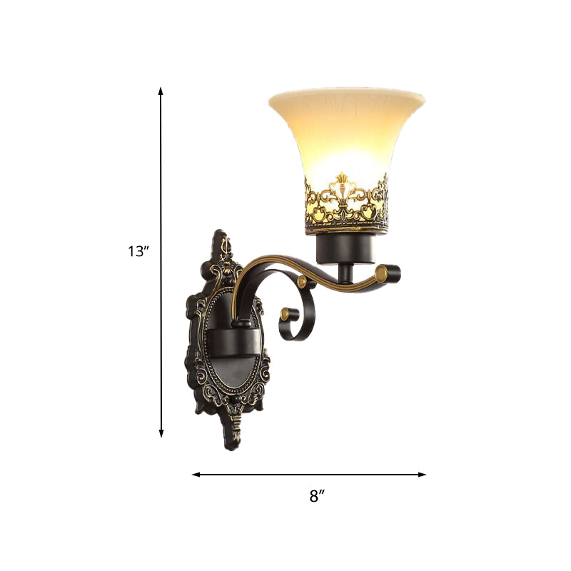 Skørter | Traditional Expandable Wall Lamp 1/2-Light Frosted Glass Shade Wall Lamp Light in Black for Living Room