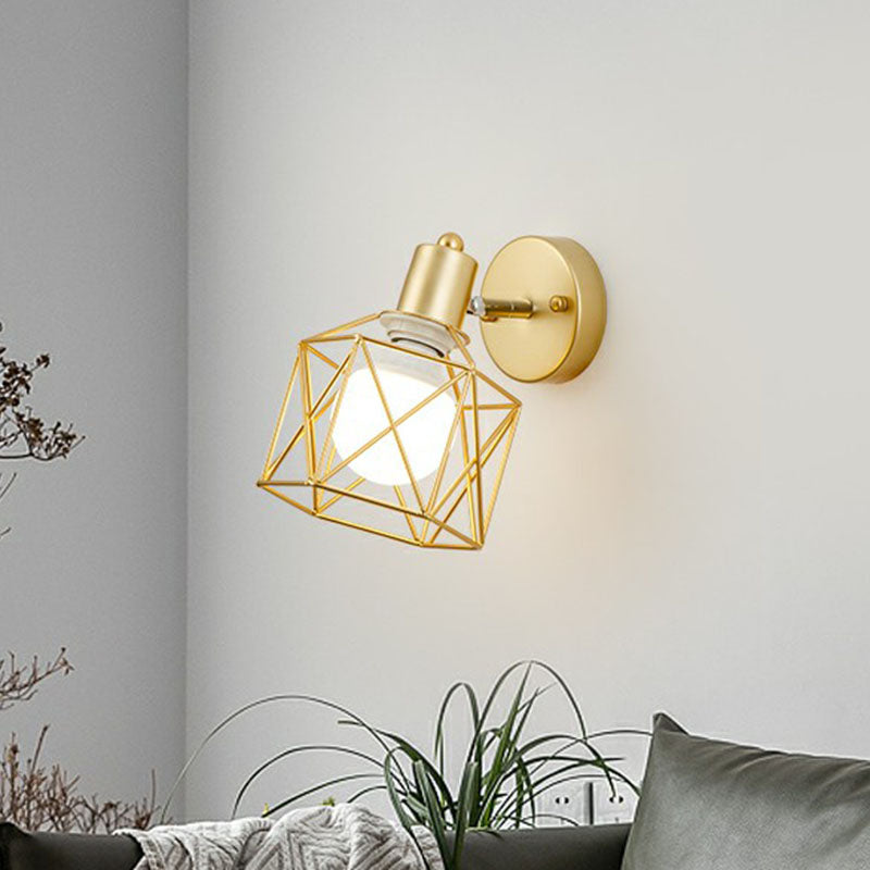 Lisslune | Antique hexagonal wall lamp single iron swivel wall light fixture in gold