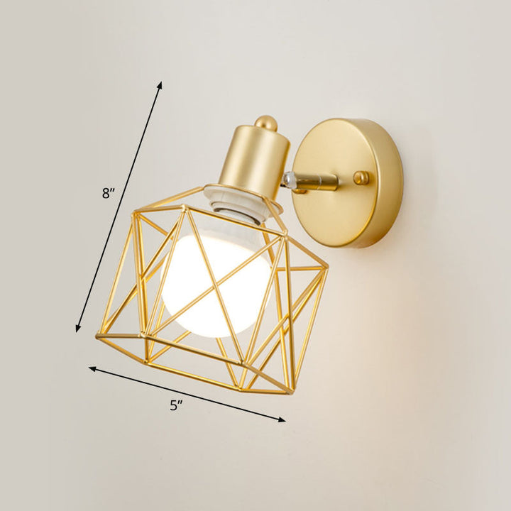 Lisslune | Antique hexagonal wall lamp single iron swivel wall light fixture in gold