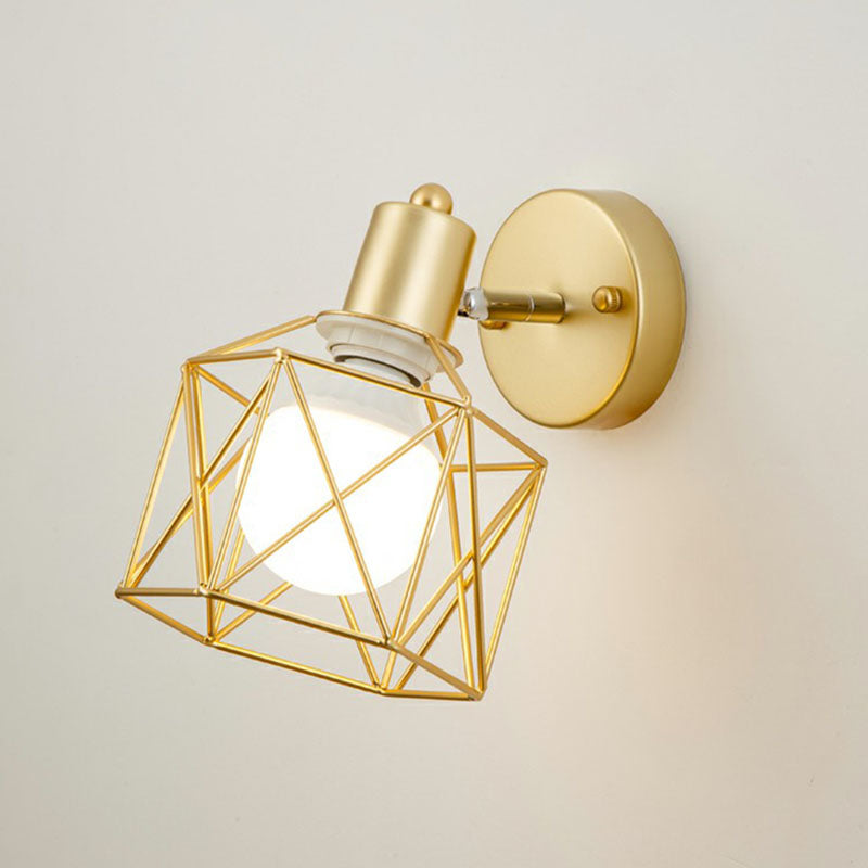 Lisslune | Antique hexagonal wall lamp single iron swivel wall light fixture in gold