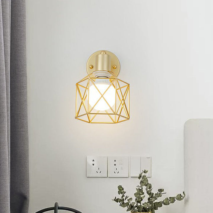 Lisslune | Antique hexagonal wall lamp single iron swivel wall light fixture in gold