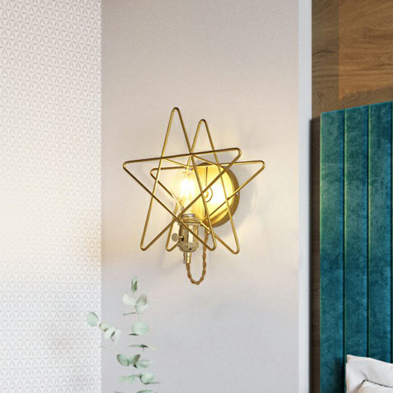Lisslune | Star Cage Metal Wall Lamp Simplicity 1 Bulb Nightstand Wall Light Fixture in Gold