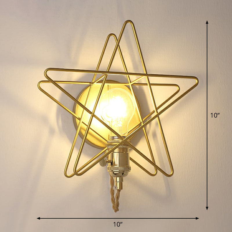 Lisslune | Star Cage Metal Wall Lamp Simplicity 1 Bulb Nightstand Wall Light Fixture in Gold