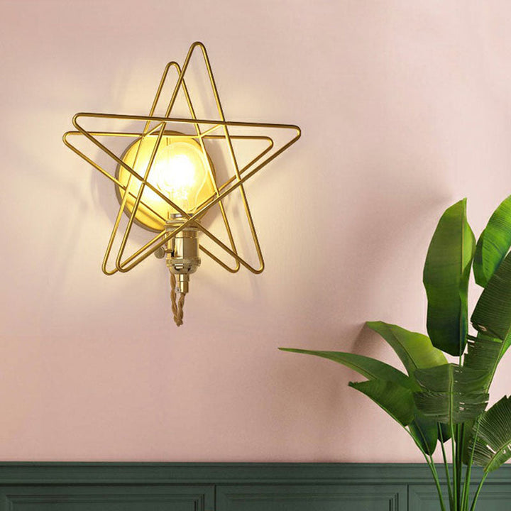 Lisslune | Star Cage Metal Wall Lamp Simplicity 1 Bulb Nightstand Wall Light Fixture in Gold