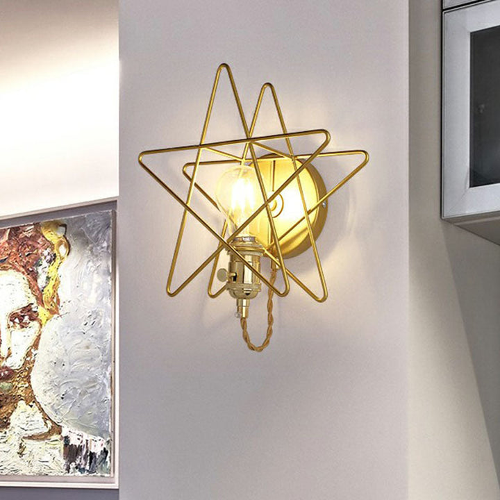 Lisslune | Star Cage Metal Wall Lamp Simplicity 1 Bulb Nightstand Wall Light Fixture in Gold