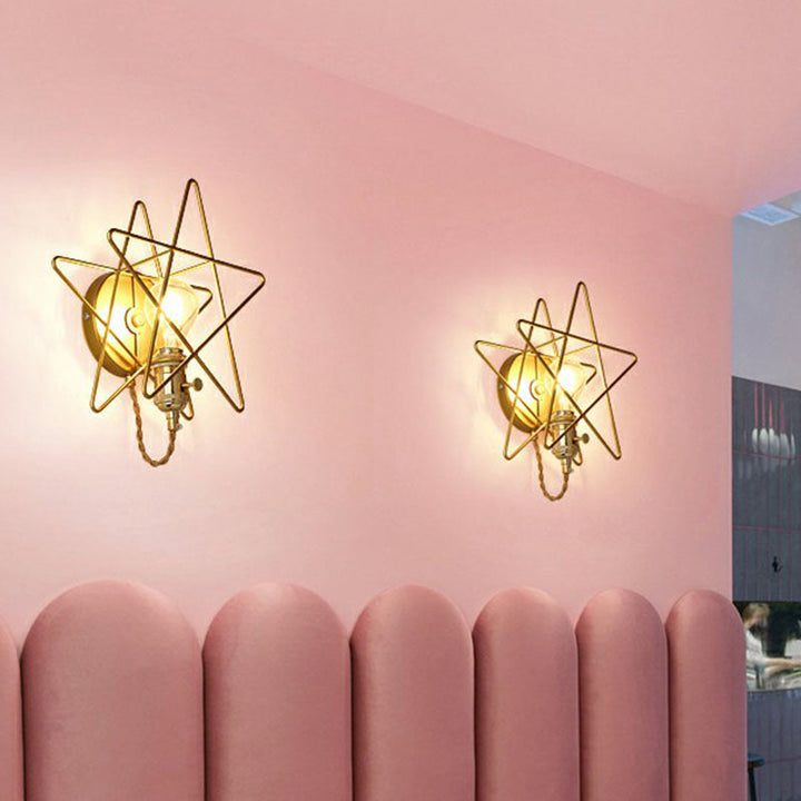 Lisslune | Star Cage Metal Wall Lamp Simplicity 1 Bulb Nightstand Wall Light Fixture in Gold