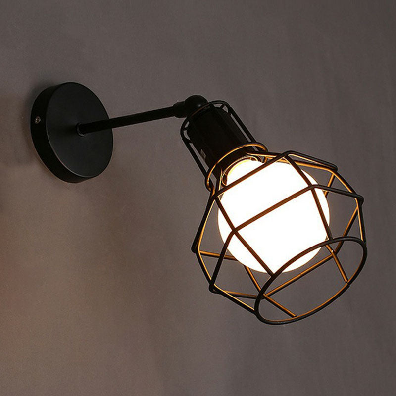 Lisslune | Iron Cage Wall Light Retro Style 1 Head Living Room Wall Lighting Lamp in Black