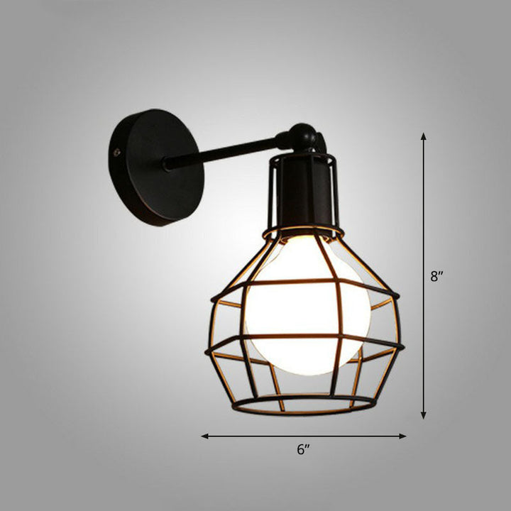 Lisslune | Iron Cage Wall Light Retro Style 1 Head Living Room Wall Lighting Lamp in Black