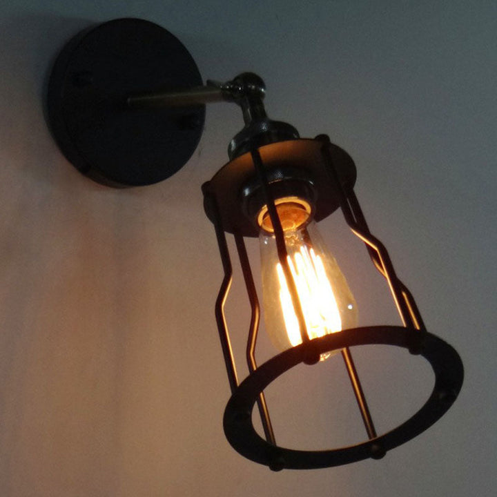 Lisslune | Iron Cage Wall Light Retro Style 1 Head Living Room Wall Lighting Lamp in Black