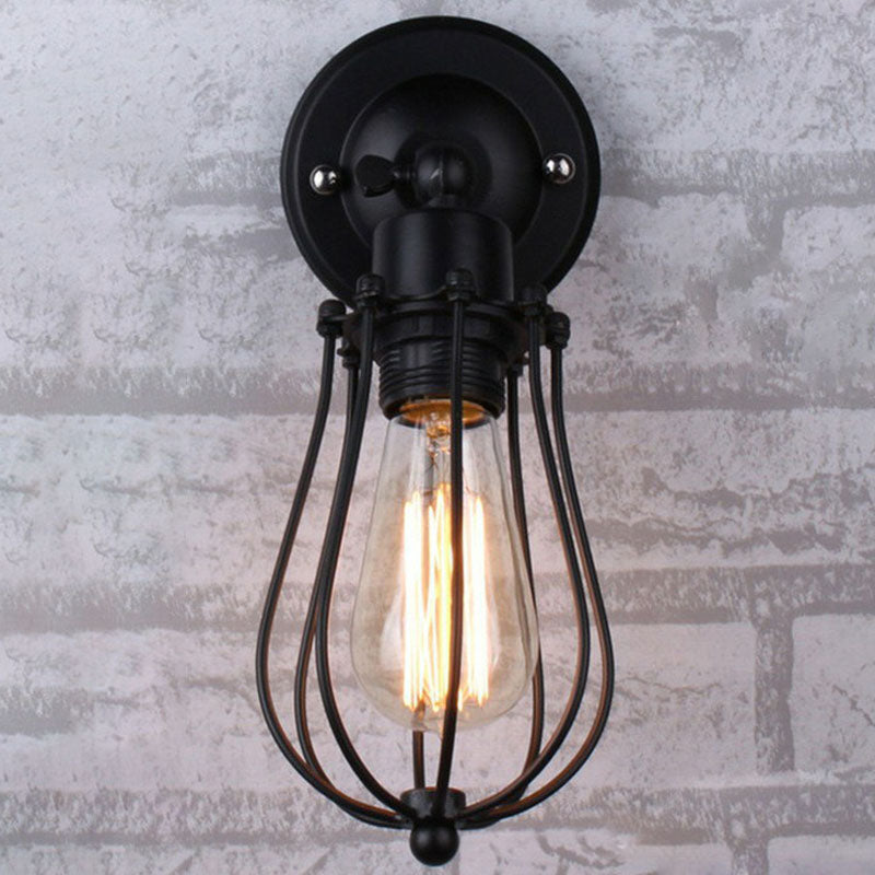 Lisslune | Vintage Grapefruit Cage Wall Lamp Single Lamp Iron Wall Mounted Lamp in Black